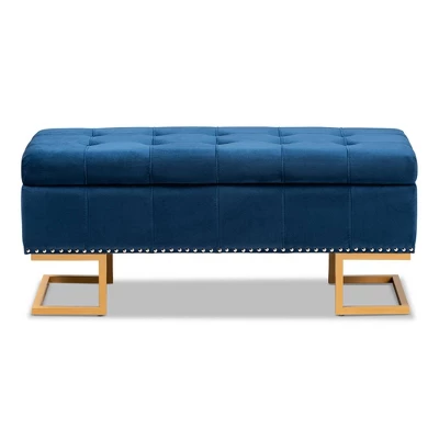 Ellery Velvet Fabric Upholstered Ottoman - Baxton Studio 2 Ellery Velvet Fabric Upholstered Ottoman - Baxton Studio - Image 2