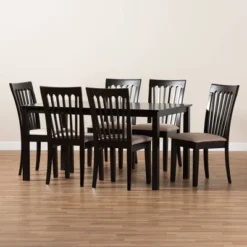7pc Minette Fabric Upholstered Espresso Wood Dining Set Sand/Dark Brown - Baxton Studio -Outlet Baxton Studio Store GUEST 9c0650c2 a8a8 40de a1af c8cca7689092