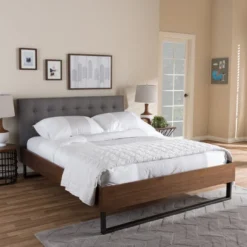 Mitchell Rustic Industrial Walnut Wood And Fabric Metal Platform Bed - Baxton Studio 13 Mitchell Rustic Industrial Walnut Wood And Fabric Metal Platform Bed - Baxton Studio -Outlet Baxton Studio Store GUEST 9cdf2e26 2a18 4ee0 ba92 7fb9443973e6