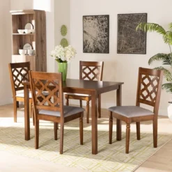 5pc Ramiro Wood Dining Set Gray/Walnut/Brown - Baxton Studio -Outlet Baxton Studio Store GUEST 9d7fbd65 592d 4d4d a38e 24bbf683f578