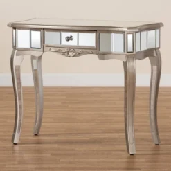 Elgin Brushed Wood And Mirrored Glass 1 Drawer Console Table Silver/Mirror - Baxton Studio -Outlet Baxton Studio Store GUEST 9df93957 8564 4b7c 8d3c a7b685434fd7