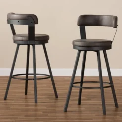 Set Of 2 Arcene Antique Faux Leather Swivel Barstools Gray/Black - Baxton Studio -Outlet Baxton Studio Store GUEST 9e5920e4 9513 44c5 a1ce bc7723a01ee9
