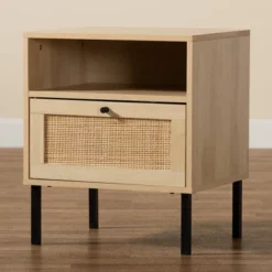 Caterina Wood And Natural Rattan 1 Door End Table Natural Brown/Black - Baxton Studio -Outlet Baxton Studio Store GUEST 9f293379 de21 4ce1 bb86 7cd6c3559408