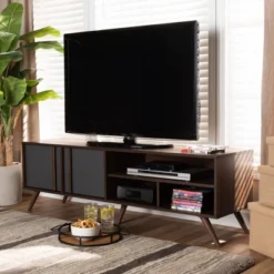2 Door Naoki Two-Tone Wood TV Stand For TVs Up To 65" Gray/Walnut - Baxton Studio -Outlet Baxton Studio Store GUEST 9f8c43af 0bf0 4758 9fd4 47289810ad1b