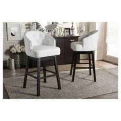 Set Of 2 Avril Modern And Contemporary Faux Leather Tufted Swivel Barstool With Nail Heads Trim - White - Baxton Studio -Outlet Baxton Studio Store GUEST a0123449 11cc 4fc0 be0a 90387f1395d8