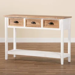 Benedict Two-Tone Wood 3 Drawer Console Table White/Oak - Baxton Studio -Outlet Baxton Studio Store GUEST a015a65a 20ec 4935 9826 dd42aa99b98d