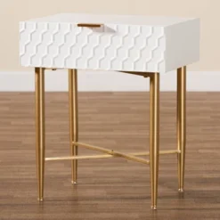 Marcin Wood And Metal 1 Drawer Nightstand White/Gold - Baxton Studio -Outlet Baxton Studio Store GUEST a0499144 a3ab 4b3f 990f 3b83a2cc022c