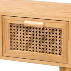 Falan Wood With Rattan 2 Drawer Console Table Oak Brown - Baxton Studio -Outlet Baxton Studio Store GUEST a08ced54 1806 402c a475 d31a0d8a9f20