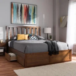 Queen Raurey Modern And Contemporary Walnut Finished Storage Platform Bed Brown - Baxton Studio -Outlet Baxton Studio Store GUEST a0a88c35 8b83 4411 a6a5 c86acd606b2b