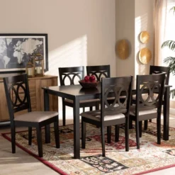 7pc Lenoir Upholstered Wood Dining Set Sand Brown/Espresso - Baxton Studio -Outlet Baxton Studio Store GUEST a1086a35 236a 4292 bd6d 54651b7692a2