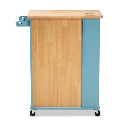 Liona Sky Wood Kitchen Storage Cart Blue/Natural - Baxton Studio 4 Liona Sky Wood Kitchen Storage Cart Blue/Natural - Baxton Studio - Image 4