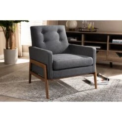 Perris Fabric Upholstered Walnut Wood Lounge Chair - Baxton Studio -Outlet Baxton Studio Store GUEST a2a9b6d5 2b79 4be4 9b48 6d8d131ad8a6