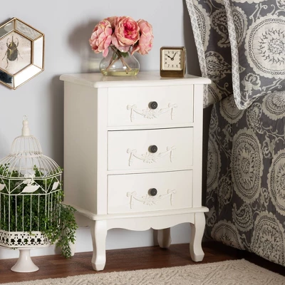 Callen Wood 3 Drawer Nightstand White - Baxton Studio 1 Callen Wood 3 Drawer Nightstand White - Baxton Studio