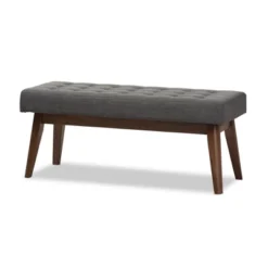 Elia Mid Century Modern Walnut Wood Fabric Button Tufted Bench - Baxton Studio -Outlet Baxton Studio Store GUEST a33d6801 002b 4af9 90aa c2f3df7ebb49