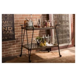 Jessica Rustic Industrial Style Textured Finish Metal Distressed Ash Wood Mobile Serving Bar Cart - Black & Brown - Baxton Studio 5 Jessica Rustic Industrial Style Textured Finish Metal Distressed Ash Wood Mobile Serving Bar Cart - Black & Brown - Baxton Studio -Outlet Baxton Studio Store GUEST a4213dff 65db 41b7 b429 3dab301a331c