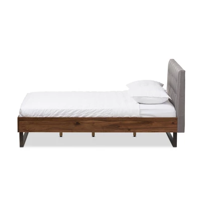 Mitchell Rustic Industrial Walnut Wood And Fabric Metal Platform Bed - Baxton Studio 1 Mitchell Rustic Industrial Walnut Wood And Fabric Metal Platform Bed - Baxton Studio