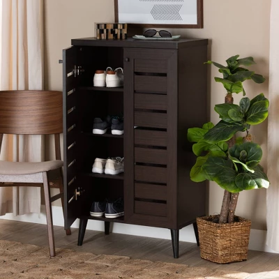 Salma Wood 2 Door Shoe Storage Cabinet Dark Brown - Baxton Studio 8 Salma Wood 2 Door Shoe Storage Cabinet Dark Brown - Baxton Studio - Image 8