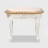 Gabrielle Velvet Fabric Upholstered Wood Vanity Ottoman Sand/White/Gold - Baxton Studio