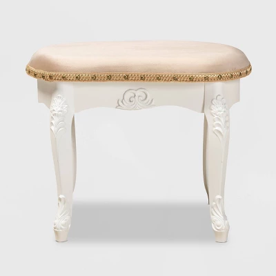 Gabrielle Velvet Fabric Upholstered Wood Vanity Ottoman Sand/White/Gold - Baxton Studio 1 Gabrielle Velvet Fabric Upholstered Wood Vanity Ottoman Sand/White/Gold - Baxton Studio