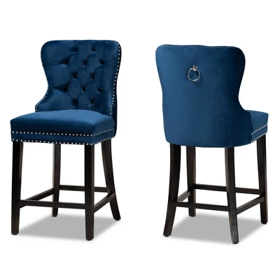 2pc Howell Modern Velvet Upholstered Wood Counter Height Barstool Set - Baxton Studio 8 2pc Howell Modern Velvet Upholstered Wood Counter Height Barstool Set - Baxton Studio - Image 8