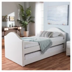 Twin Alessia Faux Leather Upholstered Daybed With Guest Trundle Bed White - Baxton Studio -Outlet Baxton Studio Store GUEST a54898a3 ceaf 4e3c 8568 bd4fbfed9189