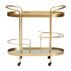 Kamal Glam Brushed Metal And Mirrored Glass 2 Tier Mobile Wine Bar Cart Gold - Baxton Studio -Outlet Baxton Studio Store GUEST a54c422e fedf 4da8 873e 3dbd2828b735