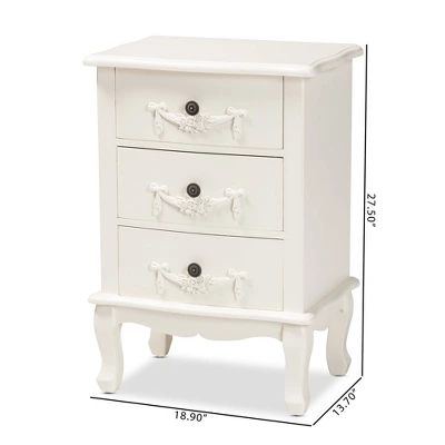 Callen Wood 3 Drawer Nightstand White - Baxton Studio 9 Callen Wood 3 Drawer Nightstand White - Baxton Studio - Image 9