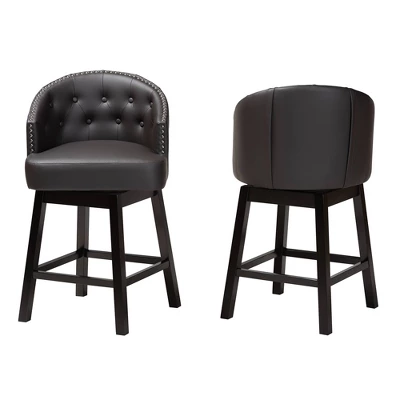 2pc Theron Faux Leather And Wood Swivel Counter Stool Set - Baxton Studio 8 2pc Theron Faux Leather And Wood Swivel Counter Stool Set - Baxton Studio - Image 8