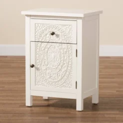 Lambert Wood 1 Drawer Nightstand White - Baxton Studio -Outlet Baxton Studio Store GUEST a5c3583c 7ca3 4393 81b0 ed56722b7094