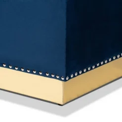 Powell Velvet Fabric Upholstered And PU Leather Ottoman Gold/Blue - Baxton Studio -Outlet Baxton Studio Store GUEST a5d44907 715b 42c8 b943 f9e416ada09d