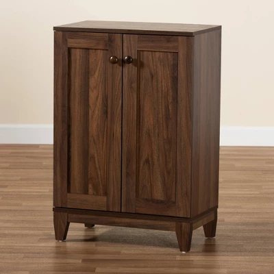 2 Door Nissa Wood Shoe Storage Cabinet Walnut Brown - Baxton Studio 8 2 Door Nissa Wood Shoe Storage Cabinet Walnut Brown - Baxton Studio - Image 8
