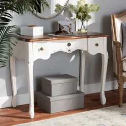 Sophie Small 3 Drawer Wood Console Table White/Brown - Baxton Studio -Outlet Baxton Studio Store GUEST a6493cbb 3ab4 46d5 b423 5ec54f064638