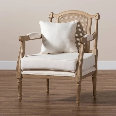 Clemence Upholstered Whitewashed Wood Accent Chair Ivory/Oak - Baxton Studio 2 Clemence Upholstered Whitewashed Wood Accent Chair Ivory/Oak - Baxton Studio - Image 2