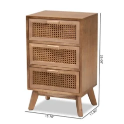 Baden Wood With Rattan 3 Drawer Nightstand Walnut Brown - Baxton Studio -Outlet Baxton Studio Store GUEST a73b4b54 0fea 4149 a244 9ba77b76a6b9