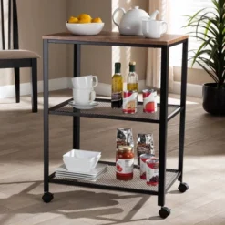 Verna Metal And Wood Kitchen Serving Cart Oak Brown/Black - Baxton Studio -Outlet Baxton Studio Store GUEST a7c42b42 81ad 44c7 94ff 18d78c3871f8