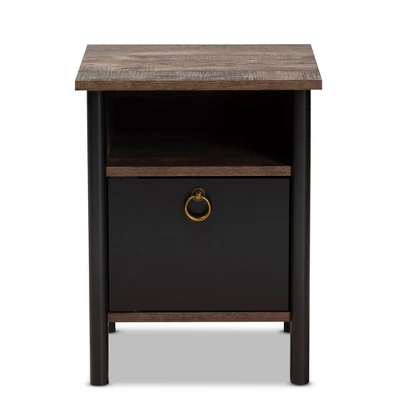 Vaughan Two-Tone Rustic Finished Wood Nightstand Walnut - Baxton Studio 2 Vaughan Two-Tone Rustic Finished Wood Nightstand Walnut - Baxton Studio - Image 2