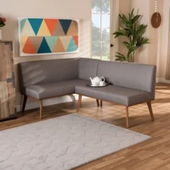 2pc Odessa Mid-Century Modern Fabric Upholstered Wood Dining Corner Sofa Bench Set Walnut/Brown/Gray - Baxton Studio -Outlet Baxton Studio Store GUEST a84dc2a4 fac7 45d5 bed1 3a148b641c10