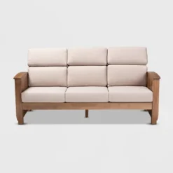 Charlotte Fabric Upholstered Wood 3 Seater Sofa Taupe/Brown - Baxton Studio