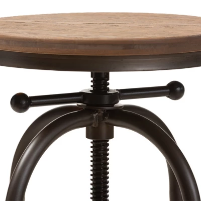 Baxton Studio Aline Wood And Rust Finished Steel Adjustable Swivel Barstool Brown - BaxtonStudio 4 Baxton Studio Aline Wood And Rust Finished Steel Adjustable Swivel Barstool Brown - BaxtonStudio - Image 4