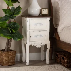 Levron Two-Tone And Antique Wood 2 Drawer Nightstand Walnut Brown/Antique White - Baxton Studio -Outlet Baxton Studio Store GUEST a96b363f ac20 4096 97d8 18b209e9c928