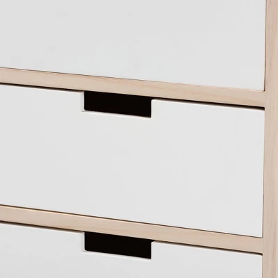 Halian Two-Tone Wood 3 Drawer Nightstand White/Light Brown - Baxton Studio 7 Halian Two-Tone Wood 3 Drawer Nightstand White/Light Brown - Baxton Studio - Image 7