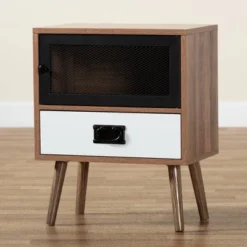 Hubbard Two-Tone Wood And Metal 1 Drawer Nightstand Natural Brown/Black/White - Baxton Studio -Outlet Baxton Studio Store GUEST a9c74d4a ecf7 4a12 9f32 ff3c52912ad0