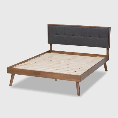 Alke Fabric Upholstered Walnut Finished Platform Bed - Baxton Studio 2 Alke Fabric Upholstered Walnut Finished Platform Bed - Baxton Studio - Image 2