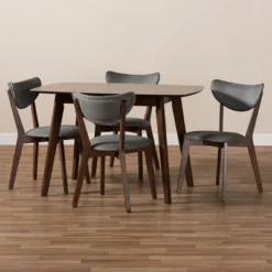 5pc Hadrea Mid Century Modern Walnut Finished Fabric Upholstered Dining Set Dark Gray - Baxton Studio -Outlet Baxton Studio Store GUEST aaafbe5d a366 4cf9 8d27 a51eb633d0af