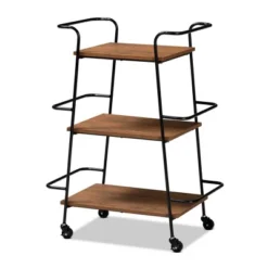 Small Bernard Rustic Industrial Metal And Wood 3 Tier Mobile Wine Bar Cart Black/Walnut - Baxton Studio -Outlet Baxton Studio Store GUEST aad8ced7 2eef 48ae 8fd5 fe2d0c700e29