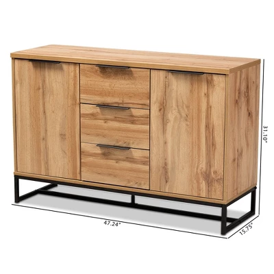 Reid Wood & Metal 3 Drawer Sideboard Buffet Oak/Black - Baxton Studio 8 Reid Wood & Metal 3 Drawer Sideboard Buffet Oak/Black - Baxton Studio - Image 8