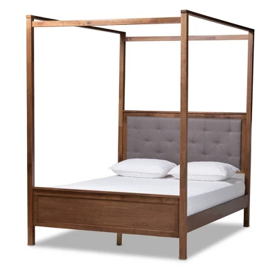 Natasha Fabric Upholstered Wood Platform Canopy Bed Gray/Walnut Brown - Baxton Studio 1 Natasha Fabric Upholstered Wood Platform Canopy Bed Gray/Walnut Brown - Baxton Studio