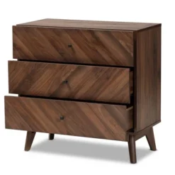 Hartman Wood 3 Drawer Storage Chest Walnut Brown - Baxton Studio