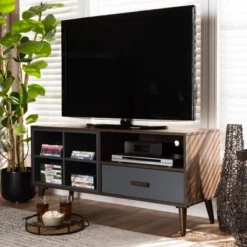 Garrick Two-Toned Wood 1 Drawer TV Stand For TVs Up To 50" Gray/Walnut Brown - Baxton Studio -Outlet Baxton Studio Store GUEST ad24c165 34f8 49ce b21a f0651cded570