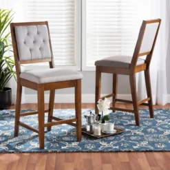 2pc Gideon Fabric Upholstered And Wood Counter Height Barstool Set - Baxton Studio -Outlet Baxton Studio Store GUEST ad662a40 4e63 441e 8336 b6bb24c7650d